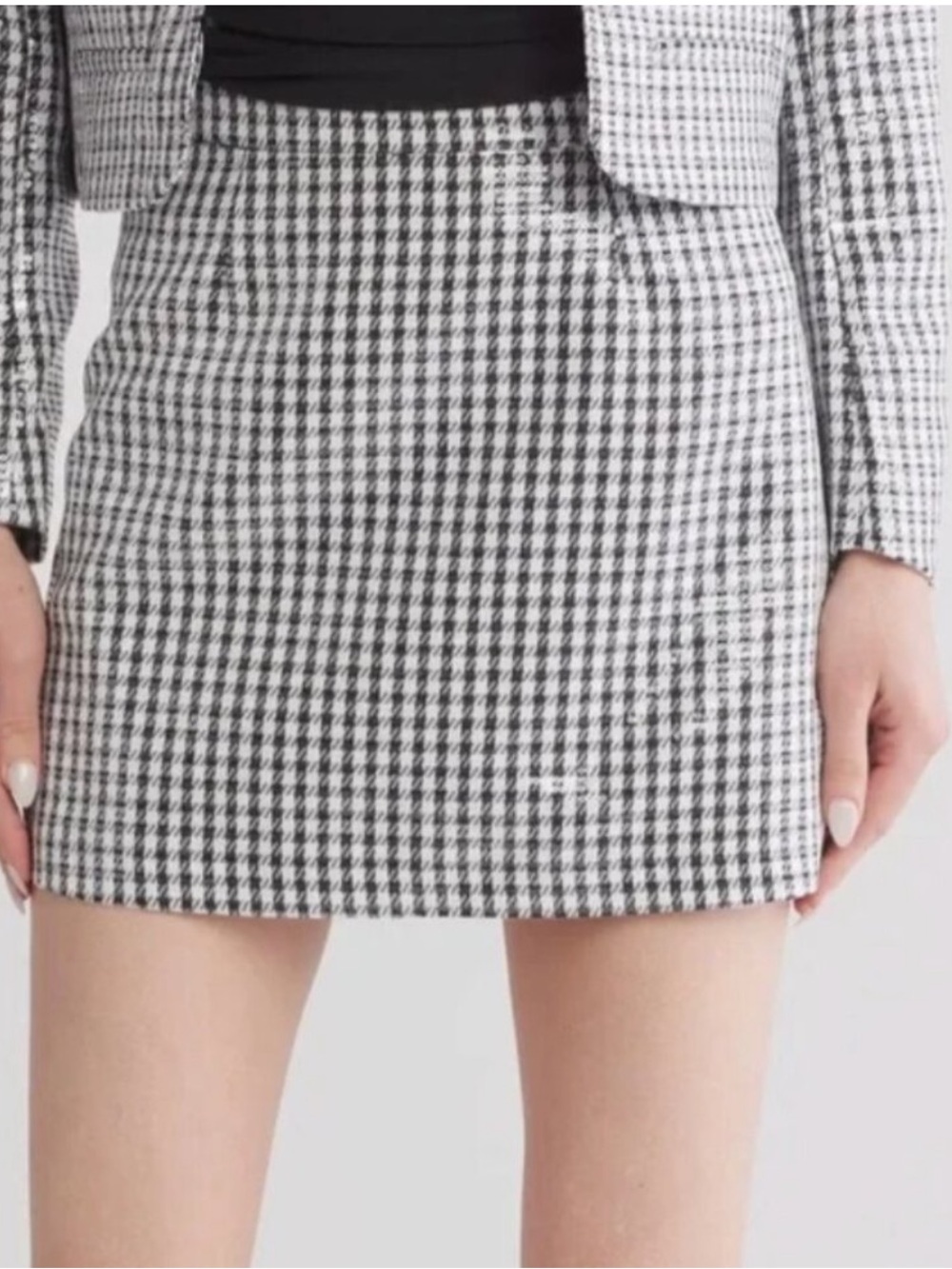WAYF Sequin Houndstooth Mini Skirt